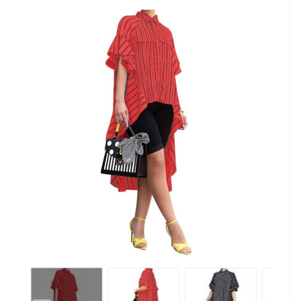 Red High Low Striped Button Up